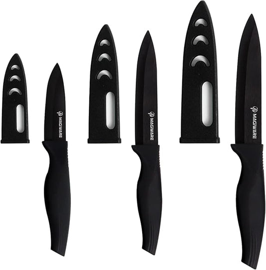 6-Piece Paring Knife Set with Sheaths-Ceramic Blade Sharp Rust Proof Stain Resistant (include 5inch Utility Knife, 4inch Fruit Knife,3inch Paring Knife)-Black (win0529)
