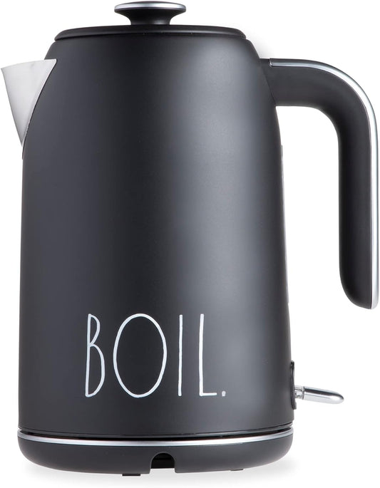 Rae Dunn Electric Hot Water Kettle - Stainless Steel Coffee Maker, Tea Kettle, Swivel Base, With Automatic Shut Off Boil-Dry Protection, Easy Pour Pitcher, 1500 Watt Boiling Power, 1.7 Liters, Black