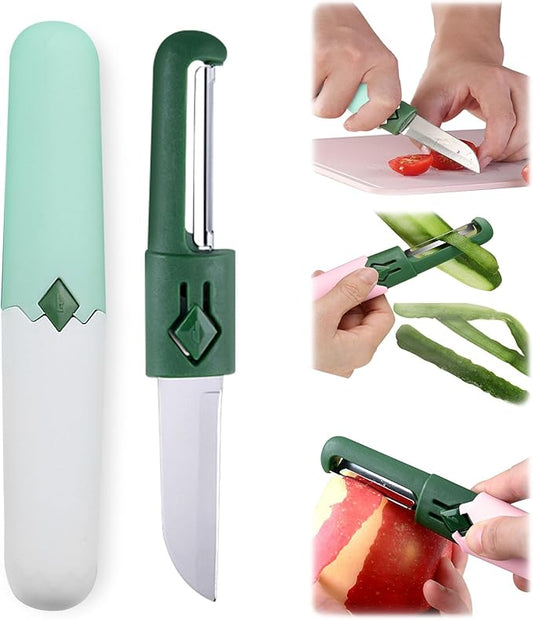 Generic 2 in 1 Stainless Steel Fruit & Vegetable Peeler; Apple & Pear Peeler, Kitchen Peeler (Green, White)