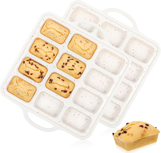 CAKETIME Silicone Mini Loaf Pan with Metal Frame, Silicone Mini Bread Loaf Pans 12 Cups for Baking Bread, Brownie, Cornbread, Cheesecake, Soap Nonstick (2 Pack)