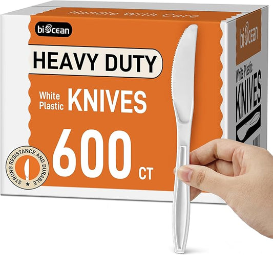 600Pack Disposable Plastic Knives Bulk White Heavy Duty Silverware - Value Pack Cutlery Set For Parties, Restaurant (600KNIVES)