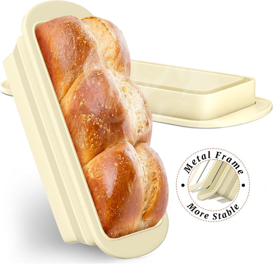 2 Packs of Pan Non-Stick Silicone Bread Loaf Pan with Heavy-Duty Steel Frame, Silicone Baking Mold – Perfect for Pound Cakes, Breads (9"x4"x2.5", Beige, 2 Pieces)