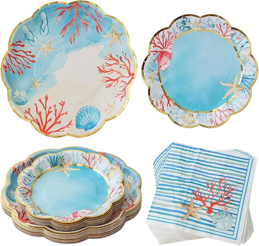 Kate Aspen Beach Party Decorations - 62 Piece Coastal Plates and Napkins Party Supplies for 16 Guests - Summer Tableware for Bridal Shower, Luau, Wedding, Pool Parties & More