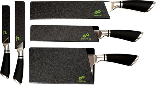 EVERPRIDE 5 PIECE Chef Knife Guard Set Universal Blade Edge Cover and Knife Sheath Set for Chef and Kitchen Knives Durable BPA-Free Felt Lined Sturdy ABS Plastic Knife Storage and Protection
